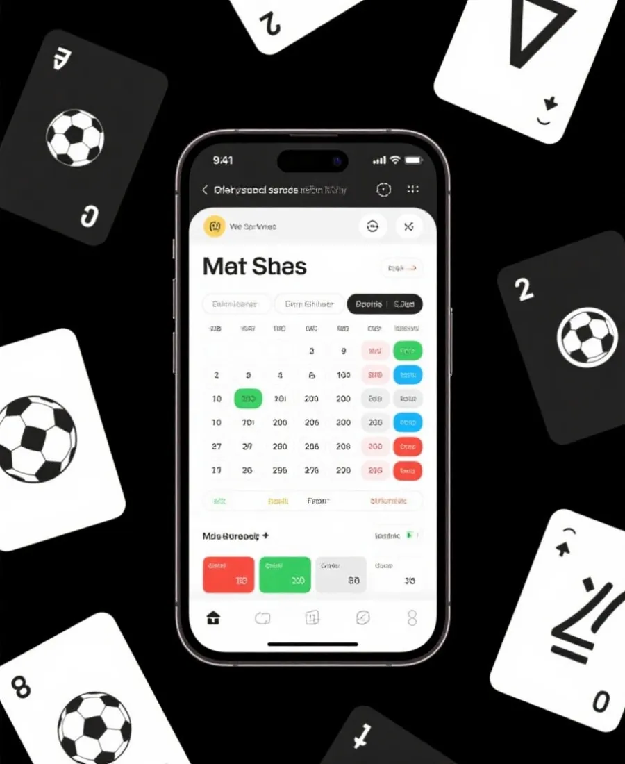APP 界面示意：赛程与积分卡片